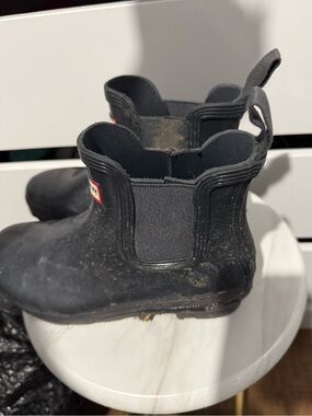Hunter Kids Black Chelsea Rain Boots with Elastic Side Panels